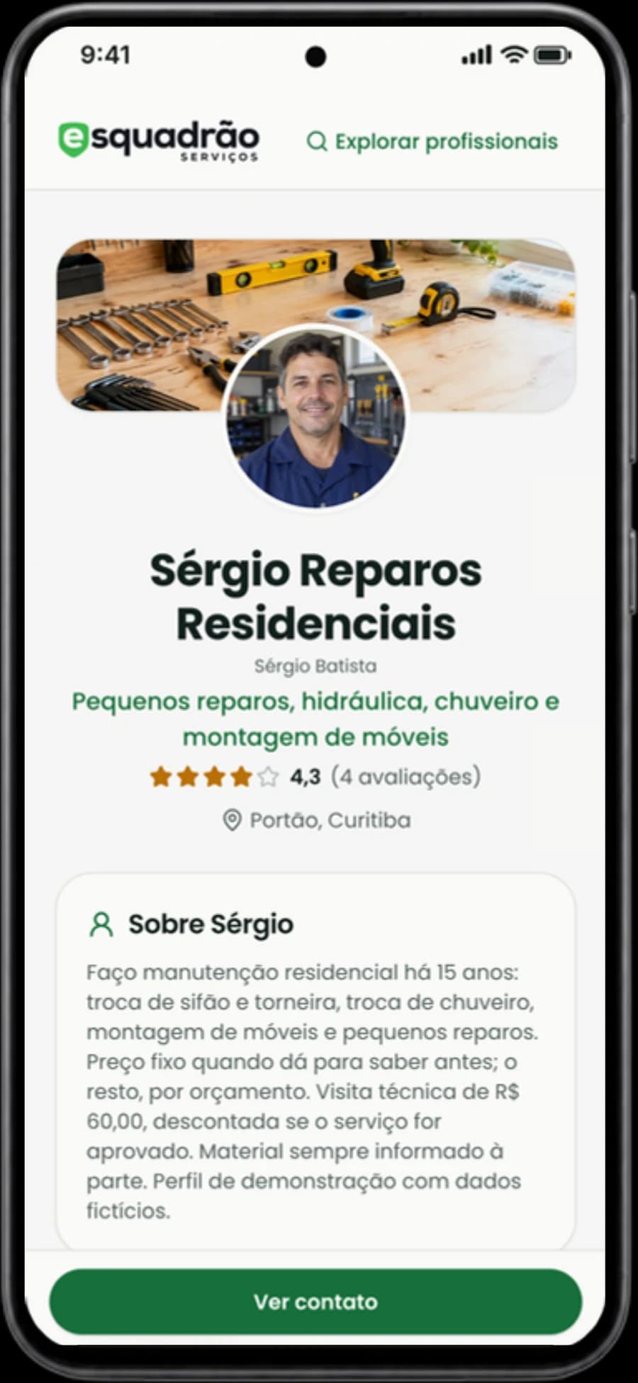 O perfil de um profissional na rede, no celular